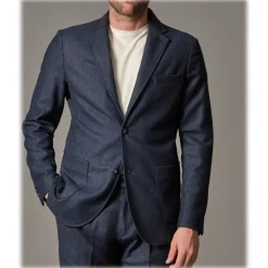 Cruna - Chelsea Jacket in Herringbone Wool - 478 - Royal Blue - Handmade in Italy - Luxury High Quality Jacket - Avvenice