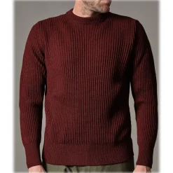 Cruna - Crewneck Sweater in Wool - 657 - Borgogna Red - Handmade in Italy - Luxury High Quality Sweater - Avvenice