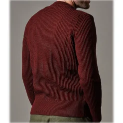 Cruna - Crewneck Sweater in Wool - 657 - Borgogna Red - Handmade in Italy - Luxury High Quality Sweater - Avvenice