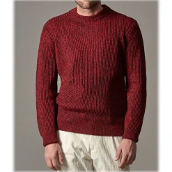 Cruna - Crewneck Sweater in Wool - 499 - Red - Handmade in Italy - Luxury High Quality Sweater - Avvenice
