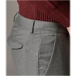 Cruna - Marais Trousers in Wool Flannel - 628 - Slate - Handmade in Italy - Luxury High Quality Pants - Avvenice