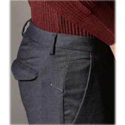 Cruna - Marais Trousers in Wool Flannel - 628 - Night Blue - Handmade in Italy - Luxury High Quality Pants - Avvenice