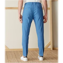 Cruna - Mitte Trousers in Linen - 541 - Light Blue - Handmade in Italy - Luxury High Quality Pants - Avvenice