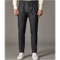 Cruna - Mitte Trousers in Corduroy - 615 - Night Blue - Handmade in Italy - Luxury High Quality Pants - Avvenice