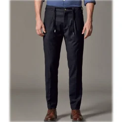 Cruna - Mitte Trousers in Wool Flannel - 628 - Night Blue - Handmade in Italy - Luxury High Quality Pants - Avvenice