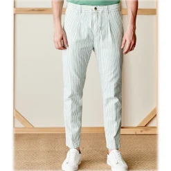 Cruna - Mitte Trousers in Cotton - 533 - Green - Handmade in Italy - Luxury High Quality Pants - Avvenice