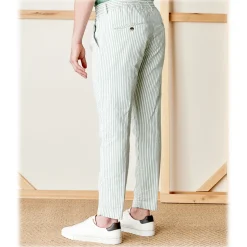 Cruna - Mitte Trousers in Cotton - 533 - Green - Handmade in Italy - Luxury High Quality Pants - Avvenice