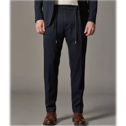 Cruna - Mitte Trousers in Tech Wool - 648 - Night Blue - Handmade in Italy - Luxury High Quality Pants - Avvenice