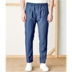 Cruna - Mitte Trousers in Fresh Wool - 562 - Navy - Handmade in Italy - Luxury High Quality Pants - Avvenice