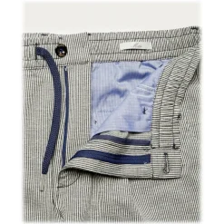 Cruna - Mitte Trousers in Linen Seersucker - 567 - Navy - Handmade in Italy - Luxury High Quality Pants - Avvenice