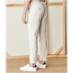 Cruna - Mitte Trousers in Cotton - 533 - Beige - Handmade in Italy - Luxury High Quality Pants - Avvenice