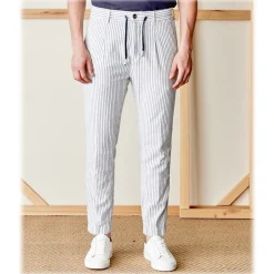 Cruna - Mitte Trousers in Cotton - 533 - Navy - Handmade in Italy - Luxury High Quality Pants - Avvenice