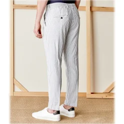 Cruna - Mitte Trousers in Cotton - 533 - Navy - Handmade in Italy - Luxury High Quality Pants - Avvenice