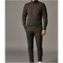 Cruna - New Town Trousers in Pied-de-Poule Wool - 482 - Forest Green - Handmade in Italy - Luxury High Quality Pants - Avvenice