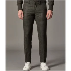 Cruna - New Town Trousers in Pied-de-Poule Wool - 482 - Forest Green - Handmade in Italy - Luxury High Quality Pants - Avvenice