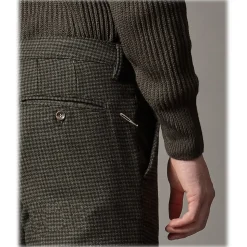 Cruna - New Town Trousers in Pied-de-Poule Wool - 482 - Forest Green - Handmade in Italy - Luxury High Quality Pants - Avvenice