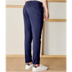 Cruna - New Town Trousers in Cotton - 520 - Navy - Handmade in Italy - Luxury High Quality Pants - Avvenice