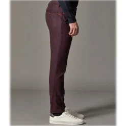 Cruna - New Town Trousers in Pied-de-Poule Wool - 482 - Bordeaux - Handmade in Italy - Luxury High Quality Pants - Avvenice