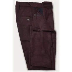 Cruna - New Town Trousers in Pied-de-Poule Wool - 482 - Bordeaux - Handmade in Italy - Luxury High Quality Pants - Avvenice