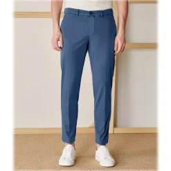 Cruna - New Town Trousers in Cotton - 520 - Avio - Handmade in Italy - Luxury High Quality Pants - Avvenice