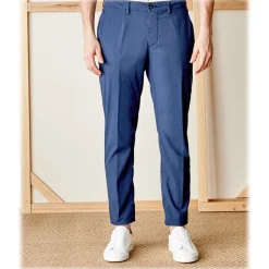 Cruna - New Town Trousers in Seersucker - 521 - Navy - Handmade in Italy - Luxury High Quality Pants - Avvenice