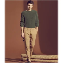 Cruna - New Town Trousers in Seersucker - 521 - Terra - Handmade in Italy - Luxury High Quality Pants - Avvenice