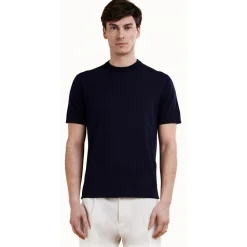 Cruna - Nizza Knitted T-Shirt - 1531 - Night Blue - Handmade in Italy - Luxury High Quality Collection - Avvenice