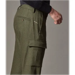 Cruna - Raval Cargo Wool Trousers - 476 - Army - Handmade in Italy - Luxury High Quality Pants - Avvenice