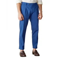 Cruna - Raval Trousers in Cotton - 520 - Avio - Handmade in Italy - Luxury High Quality Pants - Avvenice