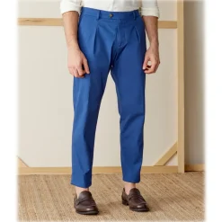 Cruna - Raval Trousers in Cotton - 520 - Avio - Handmade in Italy - Luxury High Quality Pants - Avvenice