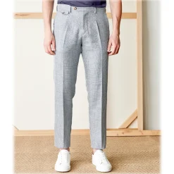 Cruna - Raval Trousers in Wool and Linen - 557 - Avio - Handmade in Italy - Luxury High Quality Pants - Avvenice