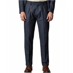 Cruna - Raval Trousers in Herringbone Wool - 478 - Blue - Handmade in Italy - Luxury High Quality Pants - Avvenice