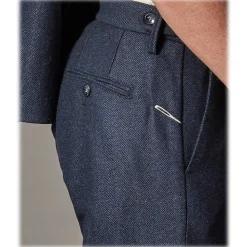 Cruna - Raval Trousers in Herringbone Wool - 478 - Blue - Handmade in Italy - Luxury High Quality Pants - Avvenice