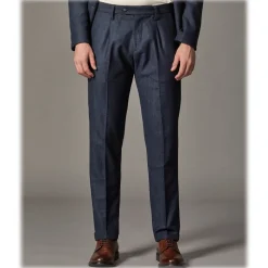 Cruna - Raval Trousers in Herringbone Wool - 478 - Blue - Handmade in Italy - Luxury High Quality Pants - Avvenice