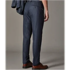 Cruna - Raval Trousers in Herringbone Wool - 478 - Blue - Handmade in Italy - Luxury High Quality Pants - Avvenice