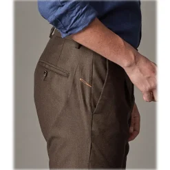 Cruna - Raval Trousers in Wool Flannel - 628 - Coffee Brown - Handmade in Italy - Luxury High Quality Pants - Avvenice