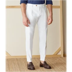 Cruna - Raval Trousers in Cotton - 520 - Off White - Handmade in Italy - Luxury High Quality Pants - Avvenice