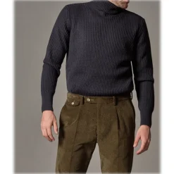 Cruna - Raval Trousers in Corduroy - 613 - Moss Green - Handmade in Italy - Luxury High Quality Pants - Avvenice