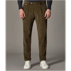 Cruna - Raval Trousers in Corduroy - 613 - Moss Green - Handmade in Italy - Luxury High Quality Pants - Avvenice