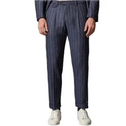 Cruna - Raval Trousers in Pinstripe Wool - 636 - Night Blue - Handmade in Italy - Luxury High Quality Pants - Avvenice