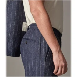 Cruna - Raval Trousers in Pinstripe Wool - 636 - Night Blue - Handmade in Italy - Luxury High Quality Pants - Avvenice
