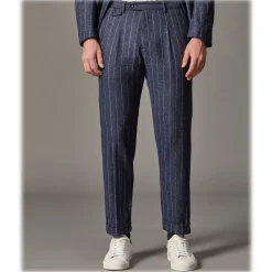 Cruna - Raval Trousers in Pinstripe Wool - 636 - Night Blue - Handmade in Italy - Luxury High Quality Pants - Avvenice