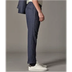 Cruna - Raval Trousers in Pinstripe Wool - 636 - Night Blue - Handmade in Italy - Luxury High Quality Pants - Avvenice