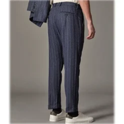 Cruna - Raval Trousers in Pinstripe Wool - 636 - Night Blue - Handmade in Italy - Luxury High Quality Pants - Avvenice