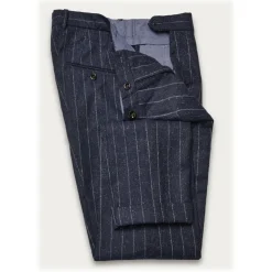 Cruna - Raval Trousers in Pinstripe Wool - 636 - Night Blue - Handmade in Italy - Luxury High Quality Pants - Avvenice