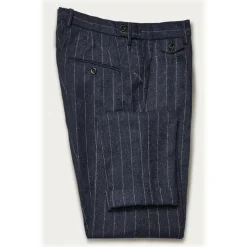 Cruna - Raval Trousers in Pinstripe Wool - 636 - Night Blue - Handmade in Italy - Luxury High Quality Pants - Avvenice