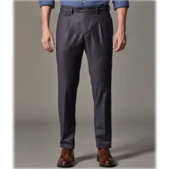 Cruna - Raval Trousers in Wool Flannel - 628 - Night Blue - Handmade in Italy - Luxury High Quality Pants - Avvenice