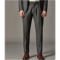 Cruna - Raval Trousers in Herringbone Wool - 478 - Grey - Handmade in Italy - Luxury High Quality Pants - Avvenice