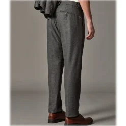 Cruna - Raval Trousers in Herringbone Wool - 478 - Grey - Handmade in Italy - Luxury High Quality Pants - Avvenice