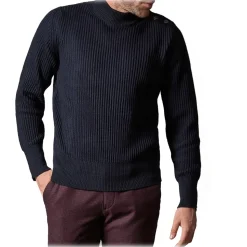 Cruna - Volcano Sweater in Wool - 498 - Navy Blue - Handmade in Italy - Luxury High Quality Sweater - Avvenice